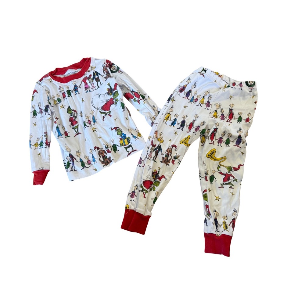 Pottery Barn Kids Dr Seuss The Grinch Christmas Pajamas Set White Red 3T Toddler